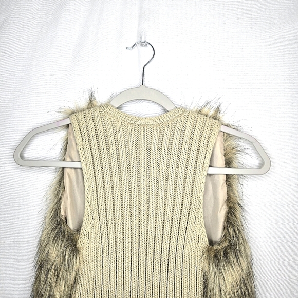 Hippie Rose sweater vest with faux fur front. Tan/black, Size XS - Picture 7 of 11
